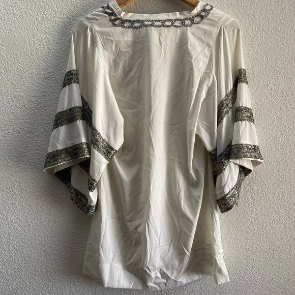 Boston Proper Embellished Blouse Tunic Shirt Top Big Sleeves Cream Color Small - Picture 5 of 5